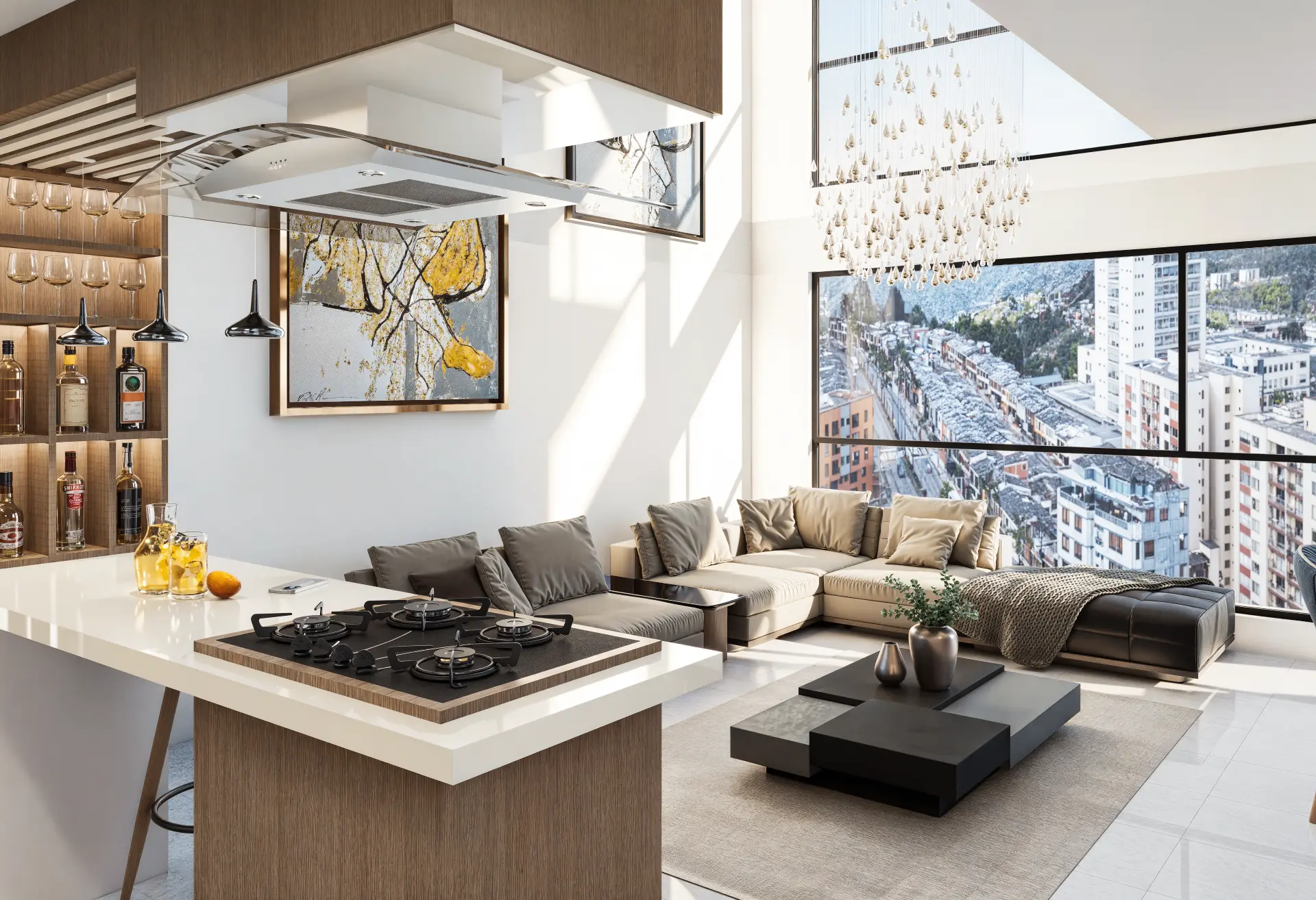 Render de la sala del proyecto Colinas de la Alondra