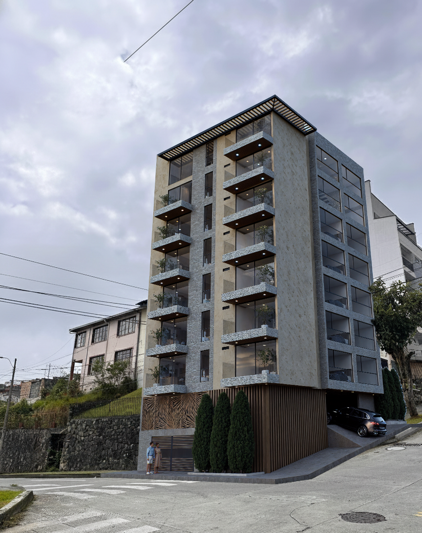 Render de la fachada del proyecto Colinas de la Alondra